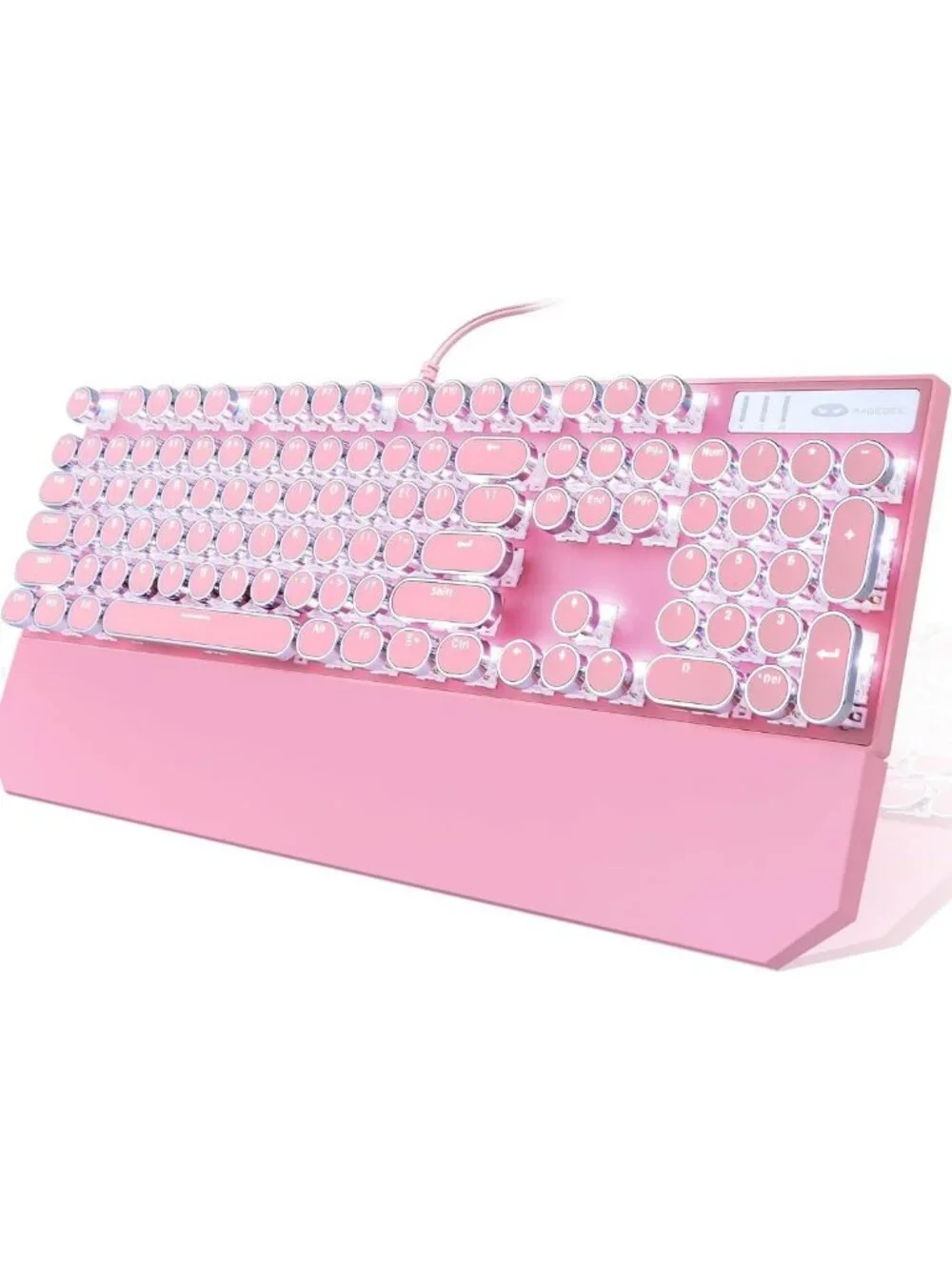 Retro Pink Typewriter Mechanical Gaming Keyboard, 104 Keys, White Backlit, Cute
